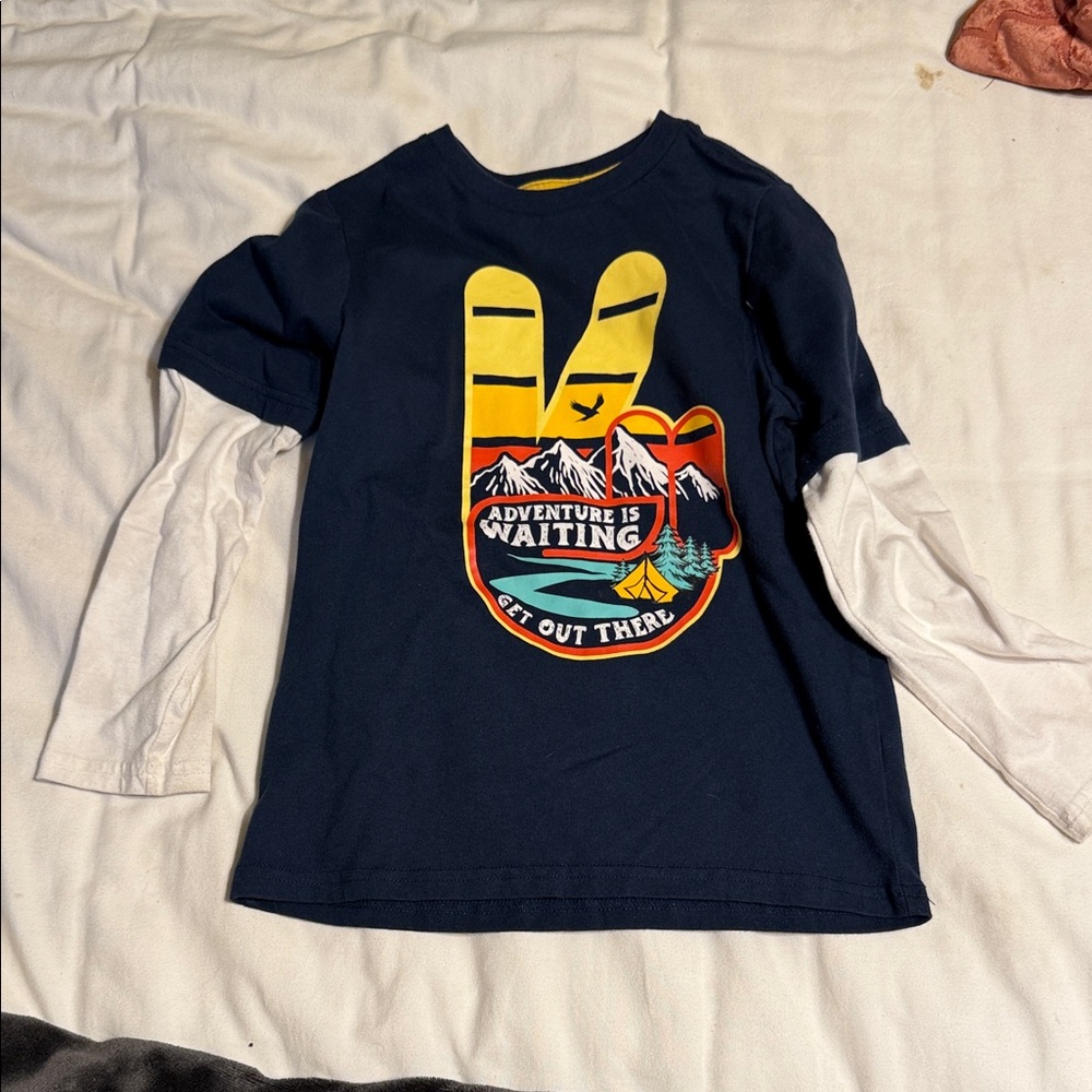 Adventure Graphic Kids Shirt - Navy and White